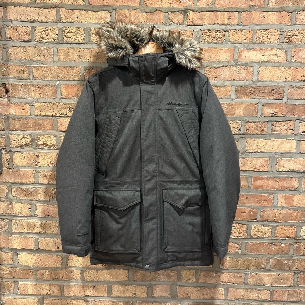 Eddie Bauer Charcoal Down Hooded Puffer Jacket Size S